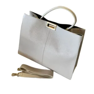 Handtas leder ivoorwit